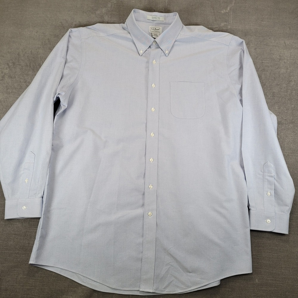 LL Bean Mens Wrinkle Free Traditional Fit Oxford Shirt Blue 18-37